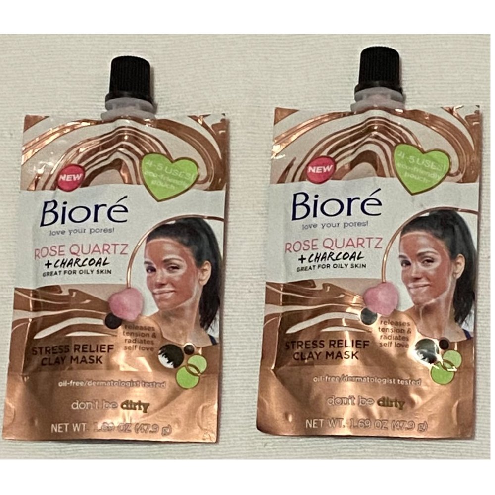 2 Bioré De-Stressing Rose Quartz + Charcoal De-Stressing Clay Mask
